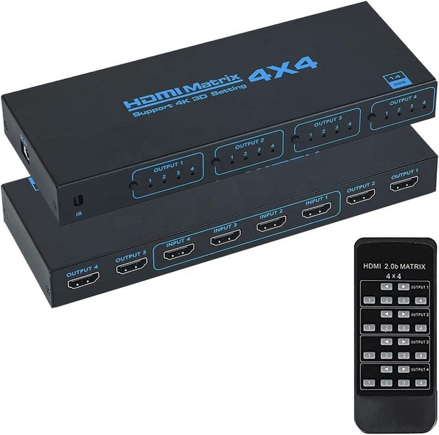SYONG 4K HDMI Matrix Switch 4x4 4K30hz HDMI Video Matrix Switcher Splitter 4 in 4 Out IR Remote Control for PS4 PC Monitor