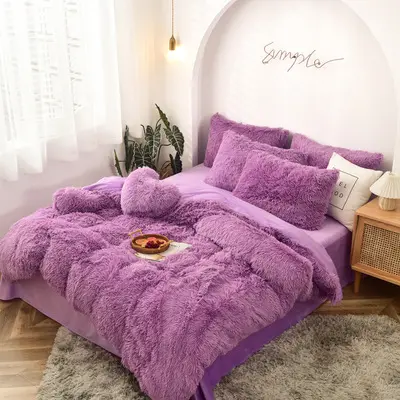Wholesale Luxury King/queen Size Faux Fur Velvet Plain Shaggy Fluffy Plush Bedding Quilt Bed Duvet Cover Sheet Set