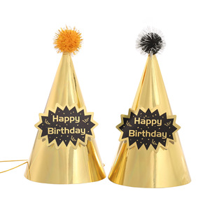 Sombreros de Papel Dorado Brillante para Fiestas, Sombreros de Cono para Niños y Niñas, Sombreros de Cumpleaños con Láser para Niños - Product Image 1