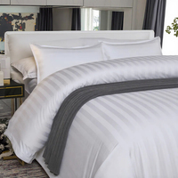 Parure de lit de luxe 250 fils en coton 100% à rayures de 3 cm pour hôtels et hôpitaux - Drap, housse de couette et drap-housse blancs - Vente en gros
