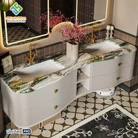 Ensemble de meuble-lavabo moderne en bois massif OEM 2025 avec miroir, lavabo, robinet et égouttoir en cuivre - Idéal pour entrepôt et bar à domicile