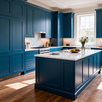 Cuisine ouverte SEA, armoire modulaire du sol au plafond, design moderne minimaliste bleu mat écologique, robinet d'appartement en mélamine