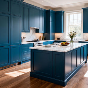 Cuisine ouverte SEA, armoire modulaire du sol au <span class=keywords><strong>plafond</strong></span>, design <span class=keywords><strong>moderne</strong></span> minimaliste écologique, bleu mat, construction en panneaux de mélamine - Product Image 2