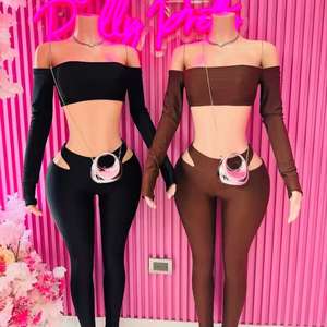 Conjunto de Dos Piezas, Top Corto y Pantalones Largos Ajustados, Top Corto de Manga Larga y Pantalones Largos, Conjunto de Dos Piezas, Body Sexy para Mujer - Product Image 1