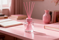Diffuseurs de bâtonnets aromatiques en fibre désodorisants en gros, avec des bâtonnets en rotin rose, et le diamètre et la longueur peuvent être personnalisés.