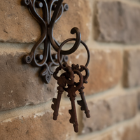 Étagère murale multi-pièces en fer forgé fait main en forme de clé, style ferme vintage, pour décoration et rangement domestique