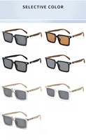 Lunettes de soleil carrées élégantes à monture intégrale, design flatteur pour grands visages, branches en TR motif bois, polarisées, protection UV, confortables