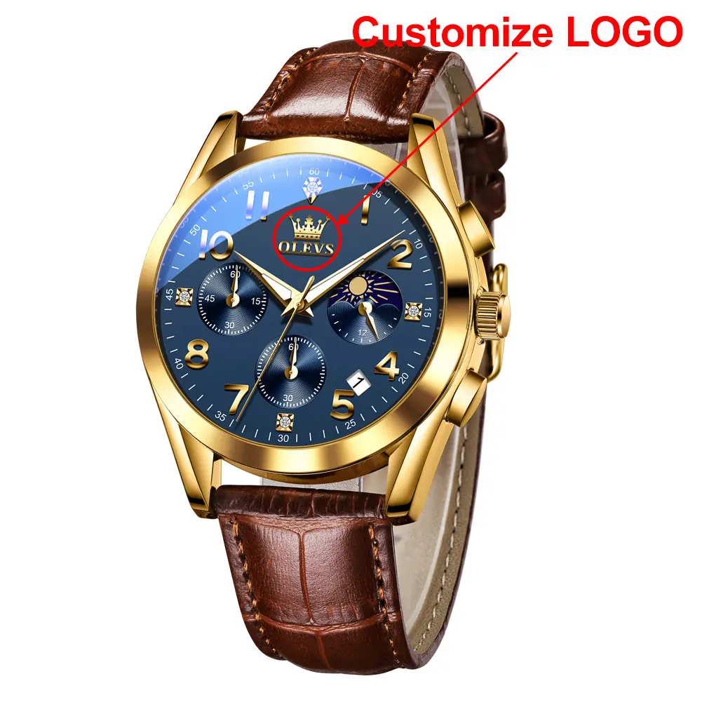 Oem 맞춤형 쿼츠 시계 브랜드 비즈니스 남성용 시계 남성용 브랜드 캐주얼 가죽 스트랩 남성용 문 페이상 시계