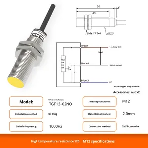 Akusense yüksek sıcaklık dayanımı endüktif sensörler 120 ℃ endüktif yaklaşım anahtarı sensör Tgf18-05No m12m18npn NPN çıkış - Product Image 2