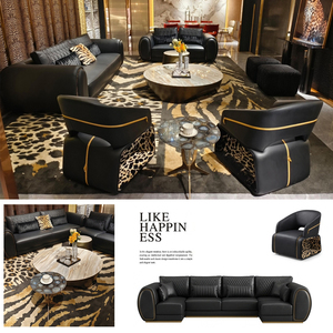 Set di Divani e Poltrone in Vera Pelle Italiana Personalizzabile per Soggiorno, <span class=keywords><strong>Arredamento</strong></span> di Lusso per Villa, Produzione Diretta dalla Fabbrica di Foshan - Product Image 2