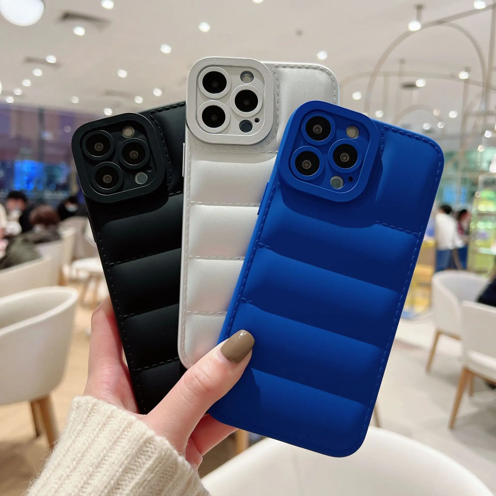 Wholesale Colorful Fashion Brand Cotton Down Jacket Silicone Mobile phone Cases Puffer Cases For iPhone 11 pro max