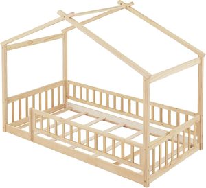 Letto singolo in legno con tetto e ringhiera di sicurezza - Product Image 4
