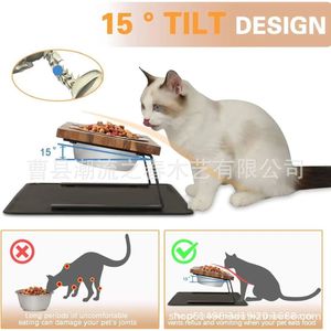 Soporte de madera para cuencos de gato, comedero de pie para mascotas, soporte doble para cuencos de mascotas, soporte elevador de hierro forjado para cuencos de perro - Product Image 4