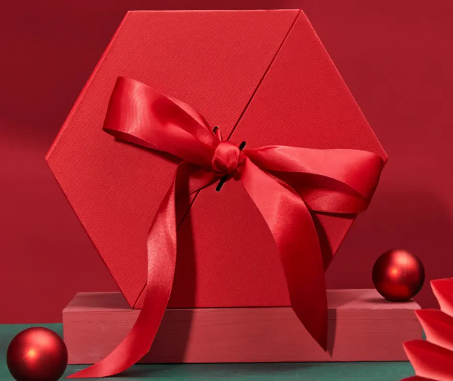 Stock custom new design red hexagon shape mailer box rose flower gift packaging box for valentines day