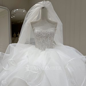 Xx89 Ivory Strapless 3D Ruffle Tulle Ball Gown <b>Wedding</b> Dress Lace Applique Long Train Bridal Gown Jancember - Product Image 2