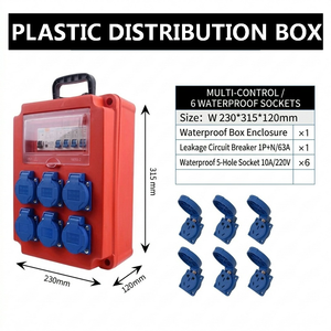 กล่องจ่ายไฟ6ขาแบบพกพากันน้ำ6x10A เต้ารับ5ขา63A กล่องกระจายพลาสติก1P + N 220V กล่องกระจาย IP65 - Product Image 1