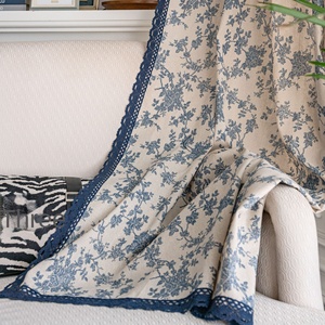 Rideaux en coton et <span class=keywords><strong>lin</strong></span> imprimés de roses bleues américaines modernes <span class=keywords><strong>Tissu</strong></span> semi-occultant Design perforé pour la maison Salon Été - Product Image 5