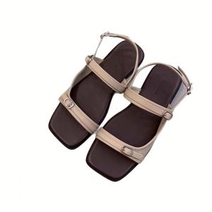 French Chic Single Band Roman Sandals <b>Soft</b> Leather Flat Casual <b>Shoes</b> Ladies Outdoor Beach Travel Daily Wear - Product Image 3