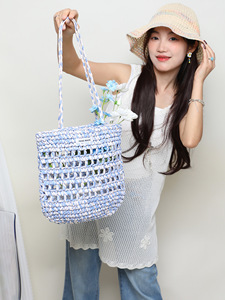 Custom Woven Straw <b>Tote</b> Bag Hand Made Bohemian Crochet Summer Beach Bag Open Top Handwoven <b>Raffia</b> <b>Tote</b> Bag for Women - Product Image 5