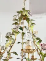 Feuilles vertes Lustre en tole italien antique Plafonnier en métal Fleurs Bougie Lampe