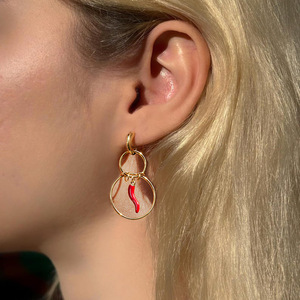 Chili Drop <b>Earrings</b> Gold <b>Red</b> Stainless Steel Fashion Dangle Party Jewelry - Product Image 2