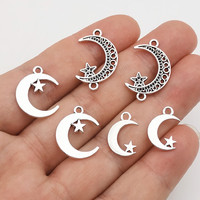 Connecteur couleur argent, breloques étoile et lune, pendentif pour la fabrication de bijoux, accessoires de bracelet, bricolage fait main