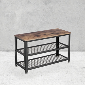 Sheeraz International Industrial Wood Top Iron <b>Shoe</b> Rack 3 Wire Shelves 12-13 Pair Capacity for Living Room Entryway <b>Storage</b> - Product Image 3