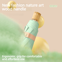 Parapluie pliant personnalisé avec logo OEM, 5 plis, 8 baleines, protection UV, mini, manche en bois, revêtement coloré, pour femme, cadeau de voyage, branding