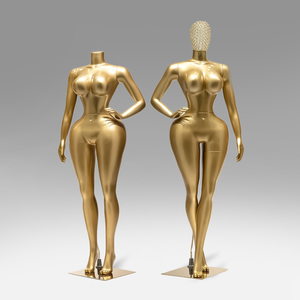 Maniquí de Exhibición de Cuerpo Completo para Ropa de Mujer, Talla Grande, Plástico Dorado BBL, con Cabeza de Metal Perforada - Product Image 3
