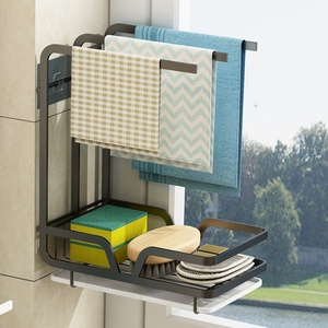 Étagère <span class=keywords><strong>de</strong></span> cuisine en métal à double usage, sans perçage, à suspendre au mur, pour torchons, <span class=keywords><strong>vaisselle</strong></span>, plateau <span class=keywords><strong>de</strong></span> rangement, égouttoir <span class=keywords><strong>de</strong></span> table, pour utilisation au sol dans la cuisine - Product Image 3
