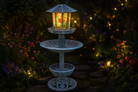 Station de bain d'oiseaux solaire LED écologique, mangeoire à oiseaux peinte, jardinière, toit de gazebo, résine résistante aux intempéries pour extérieur