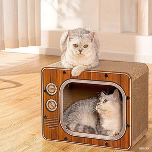 Rumah goresan kucing bentuk TV unik, papan garuk kucing kreatif tempat tidur karton bergelombang tahan lama - Product Image 5