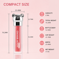 Gloss à lèvres 2,5 ml à marque privée, motif Ours Mignon, effet miroir, anti-transfert, résistant à l'eau, en tubes, pour un look naturel