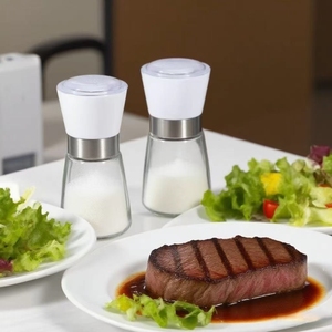 Máy xay muối và hạt tiêu thủy tinh được thiết lập với cơ chế nghiền gốm cho Nhà hàng sử dụng thương mại màu đen và trắng - Product Image 4