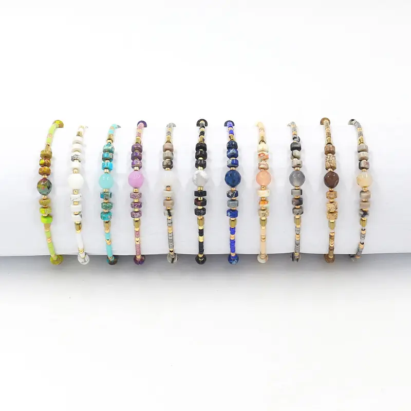 YICAI Crystal Beads Bracelet Hand-woven Colorful Miyuki Rice Beads Semi-precious Stone Charm Bracelet