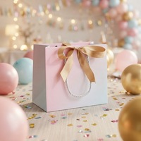 Sacs cadeaux en papier blanc rose avec poignée en ruban de soie, sacs en papier de luxe pour cadeaux de fête d'anniversaire, de mariage, emballage cadeau