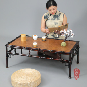 <b>Bamboo</b> Tatami Tea <b>Table</b> Rattan Top Lacquered Asian Style Coffee <b>Table</b> Low <b>Table</b> For Living Room Or Balcony Use - Product Image 3