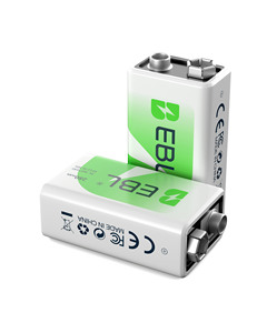 EBL Paquete de 4 Baterías de NiMH de 9 Voltios 280mAh 6F22, Batería Recargable de NiMH de 9V para Micrófono - Product Image 1