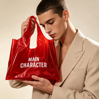 Sac de shopping en PVC transparent de couleur rouge, avec logo personnalisé, grand, petit, mini, en plastique, pour bonbons, cadeaux, sac à bandoulière