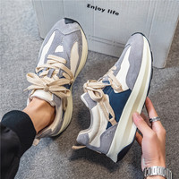 Chaussures de marche et de course pour hommes, tendance, à lacets, semelle épaisse, style dad shoes, respirantes, en PU, couleurs mélangées, confortables, pour l'extérieur