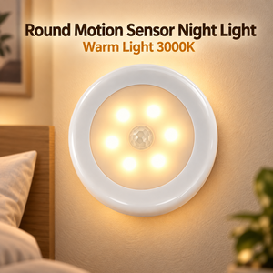 Luz Nocturna LED Automática PIR, Redonda, Luz Cálida 3000K, Lámpara Activada por Movimiento para Baño, Escalera, Armario - Product Image 1