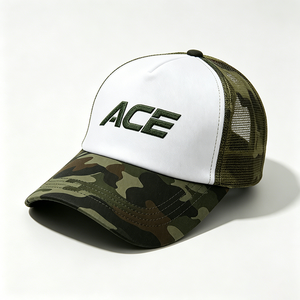 Casquette de baseball unisexe personnalisée ACE brodée, motif camouflage, deux tons, devant blanc, dos en maille, 5 panneaux, printemps/été, sports de plein air - Product Image 6