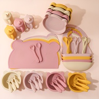 Ensemble de vaisselle pour bébé en silicone sans BPA, ODM/OEM, ours en silicone pour nouveau-né, cuillère, assiettes, non toxique, 7 pièces, ensemble cadeau de vaisselle pour bébé, ensembles de produits pour bébé