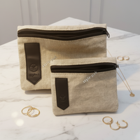 STYLE-PAK Pochette de luxe en cuir noir à deux couches avec fermeture éclair et doublure en chanvre naturel, étiquette logo en jute, fabriquée à partir de matériaux recyclables, idéale pour cadeaux