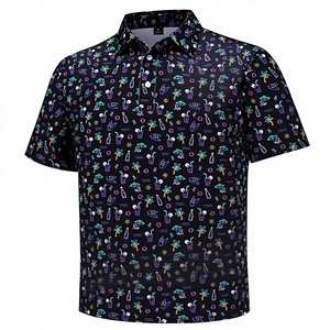 Polo à manches courtes pour homme, imprimé numérique motif palmier, vêtement décontracté, respirant, en polyester tissé, coupe classique - Product Image 1