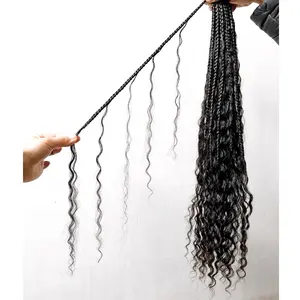 factory wholesale pre-looped boho crochet box braid with human hair curls