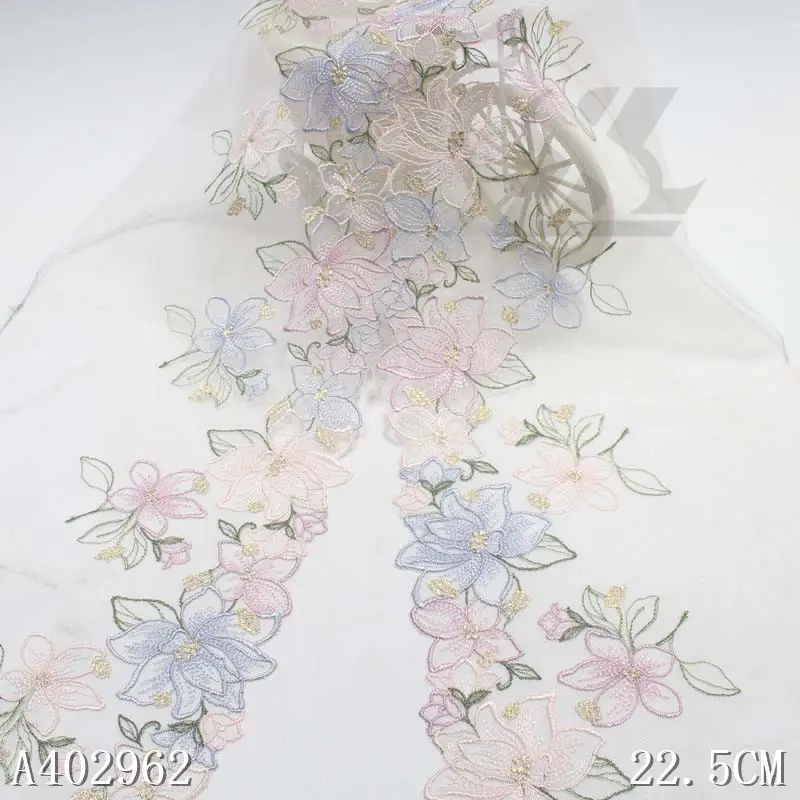 31cm 아름다운 자수 다채로운 꽃 레이스 누드 Tulle 메쉬 패브릭 여성 드레스
