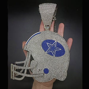 Casco <span class=keywords><strong>de</strong></span> Dallas Hip Hop Collar <span class=keywords><strong>de</strong></span> hombre Cadena <span class=keywords><strong>de</strong></span> fútbol Collar <span class=keywords><strong>de</strong></span> diamantes <span class=keywords><strong>de</strong></span> imitación blancos Joyería deportiva - Product Image 2