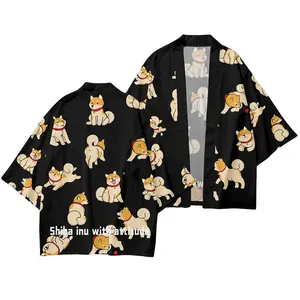 Yukata-Kimono tradicional de talla grande 6XL para hombre y mujer, cárdigan con estampado de perro Shiba Inu de dibujos animados, Tops japoneses Haori - Product Image 1