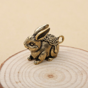 Antique Brass Rabbit Pendant <b>Car</b> Keychain Creative Lucky Charm Accessory - Product Image 1